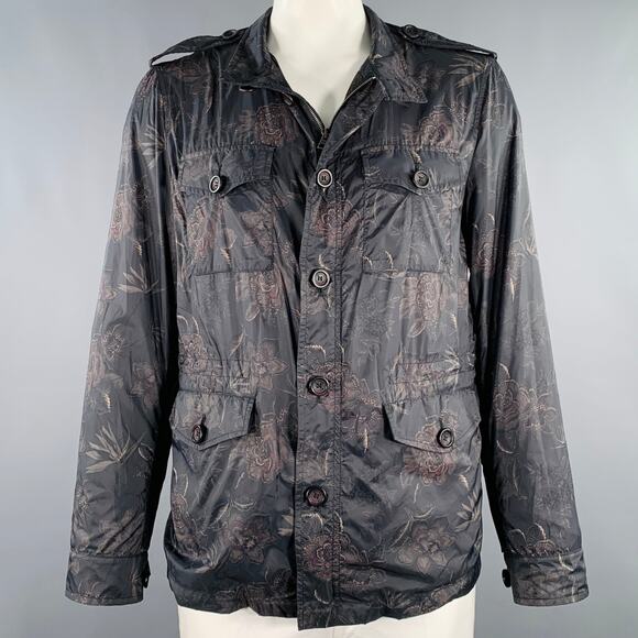ETRO Size XL Black Tan Floral Polyamide Epaulettes Jacket - Picture 1 of 7